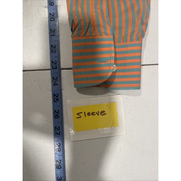 Peter Millar Men's Orange Green Striped Button Up Cotton M Business Casual - Picture 9 of 12